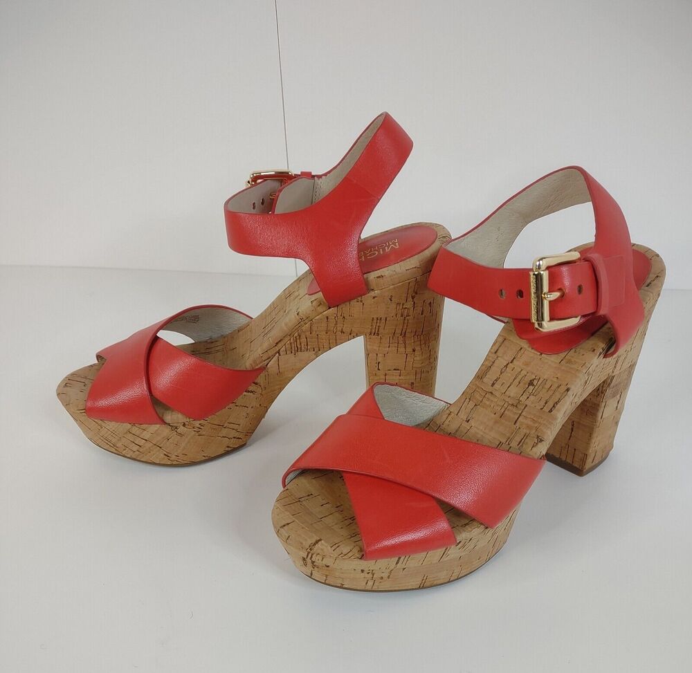 Michael Kors Natalia Cork Platform Sandals Orange sz 6 Boho Spring Break